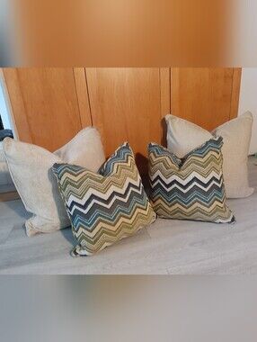 2x Callisto Home Beige 22" 2x Pacific Coast Feather Co. Chevron Accent Pillows